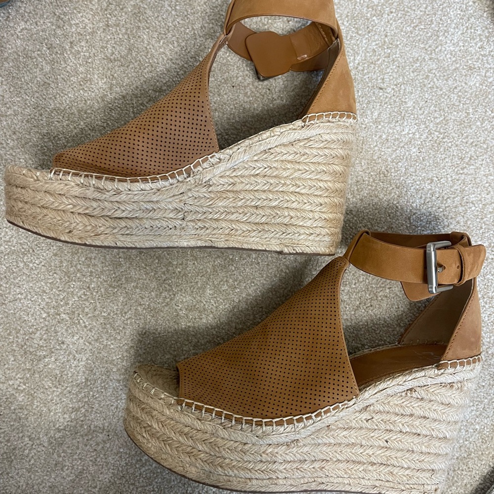 Marc Fisher Tan Espadrille Wedges with Ankle Strap Size 10